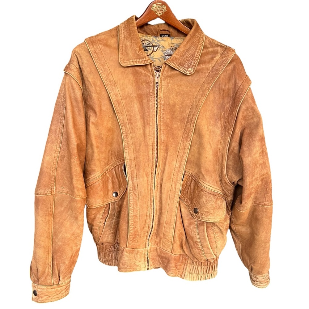 Vintage Kuang Huei Distressed Genuine Leather Flight Bomber Jacket Size Small